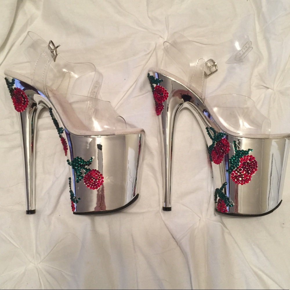 Pleaser cherry 8” Chrome heels